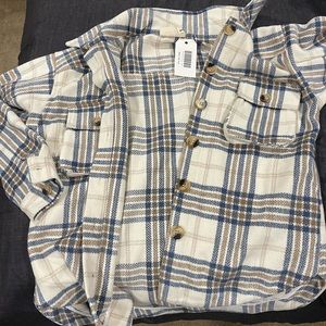 Light blue and white oversized flannel size s